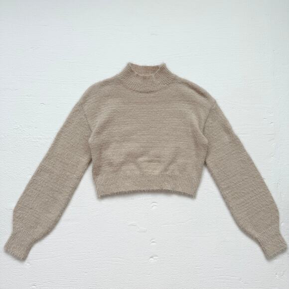 Shein Fuzzy Beige Cropped Knit Sweater, Size Small - Picture 1 of 6
